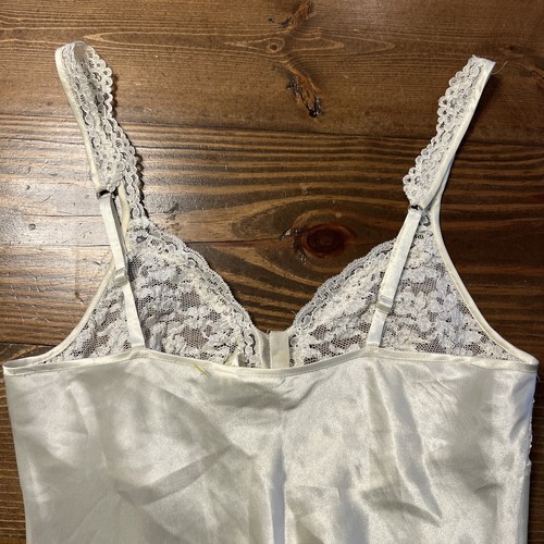Victoria's Secret Lingerie Slip Dress Satin Ivory Full Length High Slit Lace - Picture 9 of 9