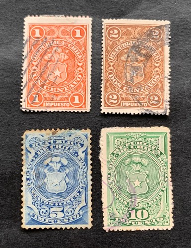 Chile 1880-1901 - 4 used fiscal tax stamps