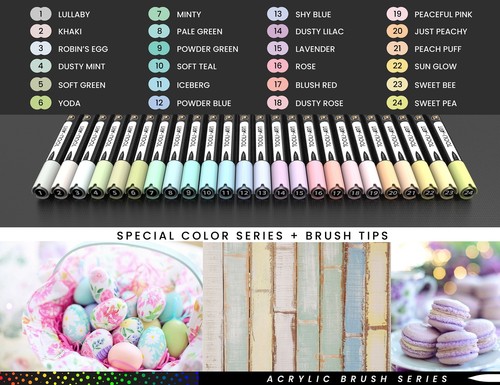 24 Flexible Brush Tip Acrylic Paint Pens Markers Set 1-7mm(PASTEL) - Picture 4 of 9