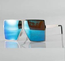 Big XXL "JENNER" OVERSIZED Metal Blue Mirror Lens Reflective  Women Sunglasses