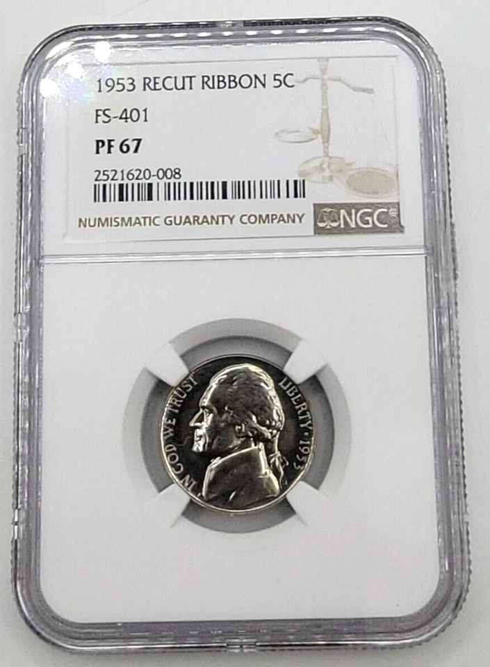 1953 Proof Jefferson Nickel Recut Ribbon FS 401 PF 67 NGC PR 67 Light Tone - Image 4 of 4