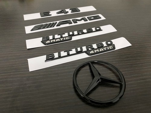Gloss Black E43 AMG Biturbo 4MATIC and rear star emblem for E class E43 W213 - Foto 3 di 4