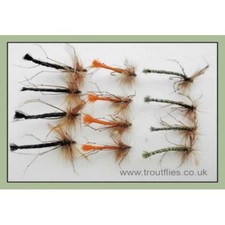 Daddy Long Legs Trout Flies, 12 Pack Black, Olive & Orange, Detached Body #10