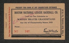 Babe Ruth "Home Run HR #708 & 709" 1935 Boston Braves empty Ticket Book Booklet