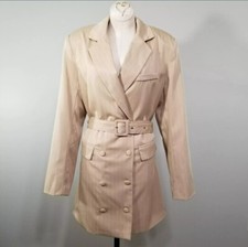 Nasty Gal Pinstripe Blazer Jacket Dress 4 Double Breasted Mini Beige Corpcore