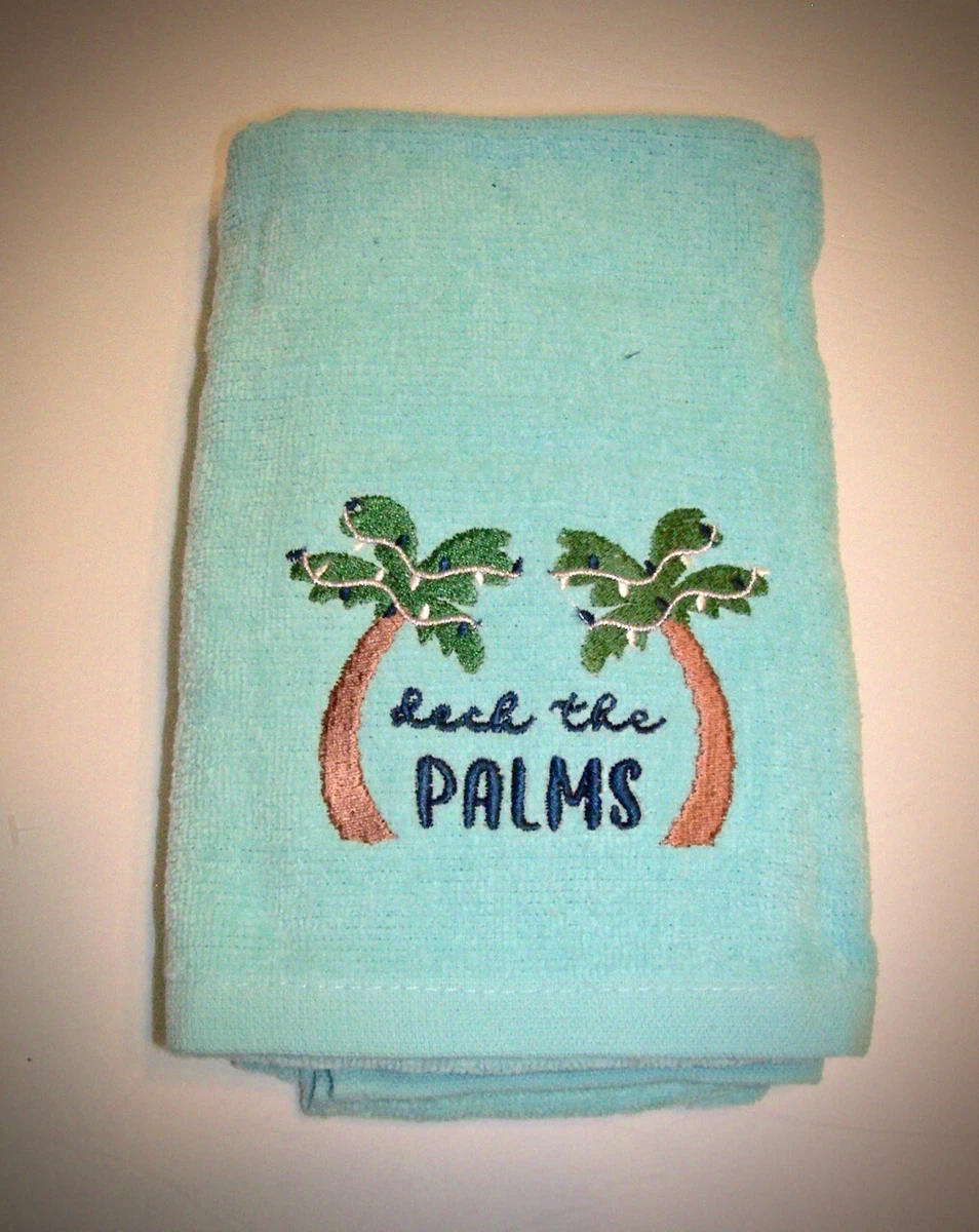 DECK THE PALMS Christmas Hand Towels, Aqua Set of 2 - NWT