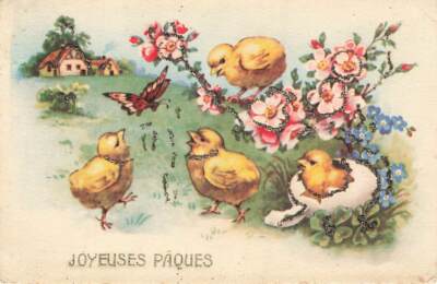 Vintage Hatching Chicks Butterfly Egg Mica Glitter Easter  P156