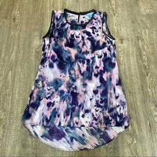 Simply Vera Vera Wang Sleeveless Tunic Sheer Blouse Size Small Purple Marble