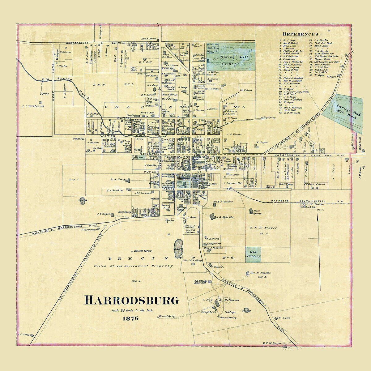 1876 Map of Harrodsburg Mercer County Kentucky | eBay