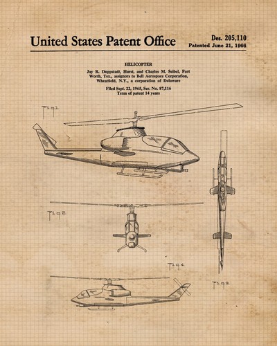 Classic Military Helicopter Patent Prints, 4 (8x10) Art Decor Home Work Office - Picture 4 of 10