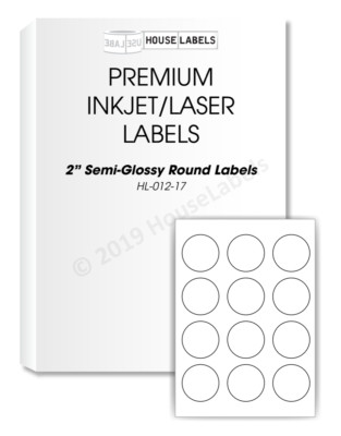 300 labels (25 sheets) 2  inch Circle Round White Glossy Finish