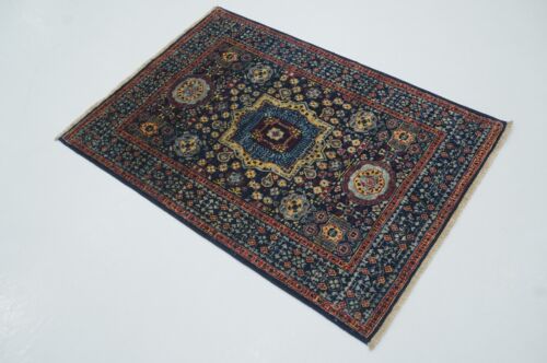 3 x 4 ft Navy Blue Mamluk Afghan Hand Knotted Wool Medallion Small Area Rug - Picture 3 of 16