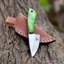 Custom Handmade 1095 High Carbon COLORED Bone fixed blade knife with sheath EDC