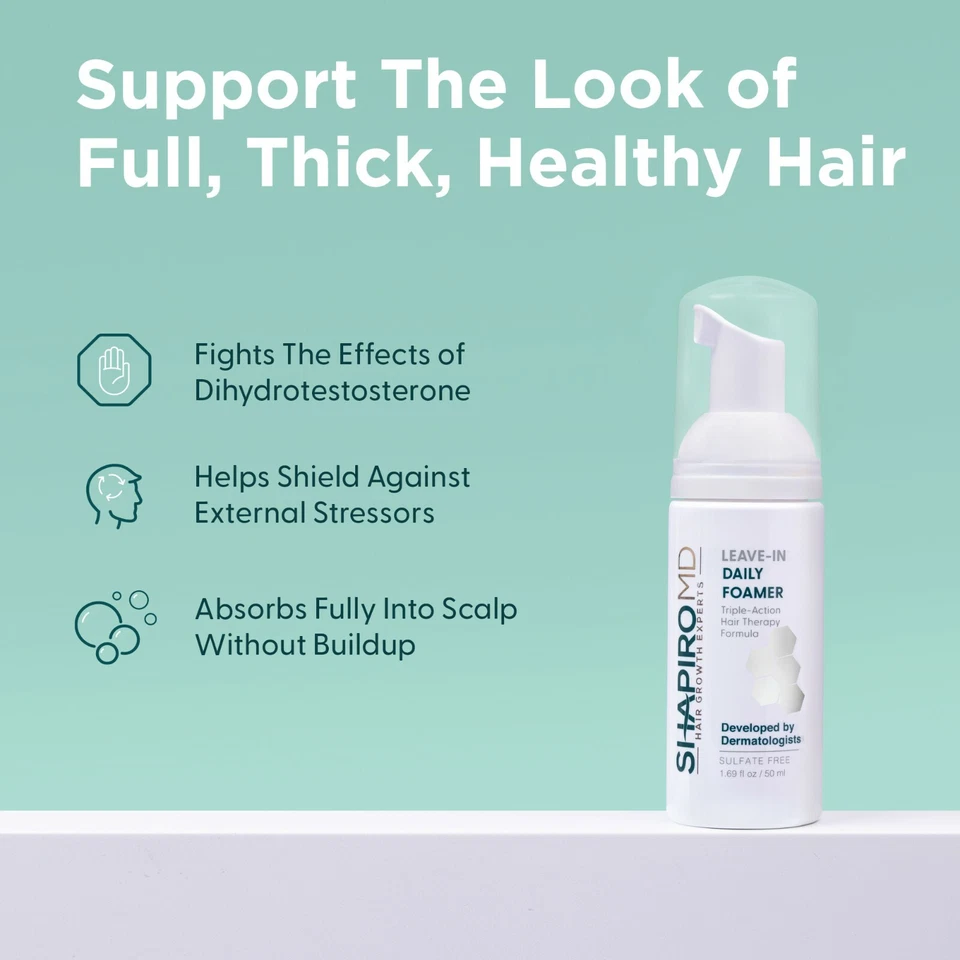 Shapiro MD Espuma diaria sin enjuague para pérdida de cabello, fórmula vegana con bloqueadores DHT Foto 3 de 4