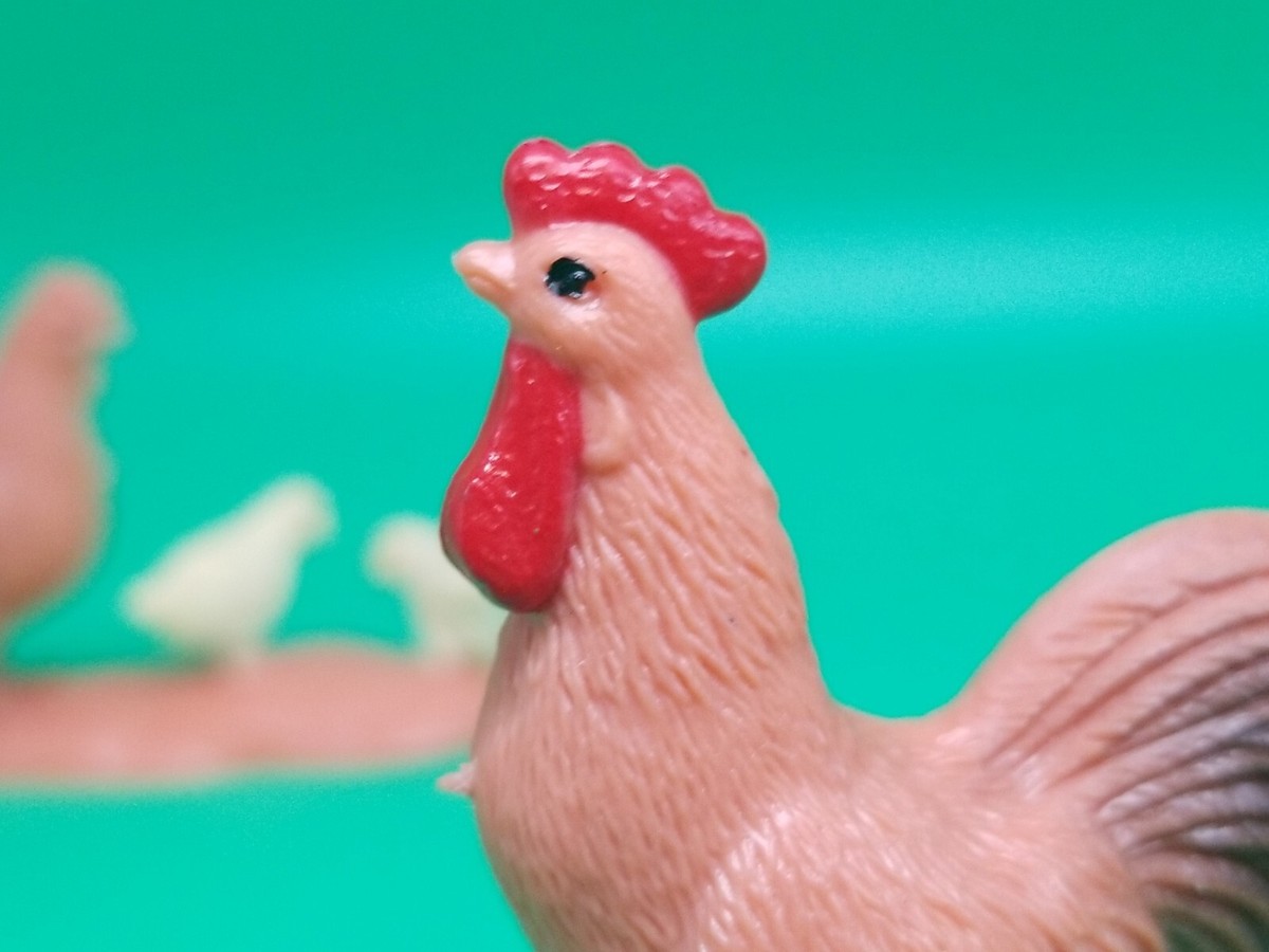 Vintage Chicken Rooster Hen & Baby Chicklings Toy Mini Figure Lot
