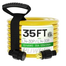 POWGRN 30-Amp Generator Extension Cord 35 Feet 4-Prong 125/250V 7500W, NEMA...