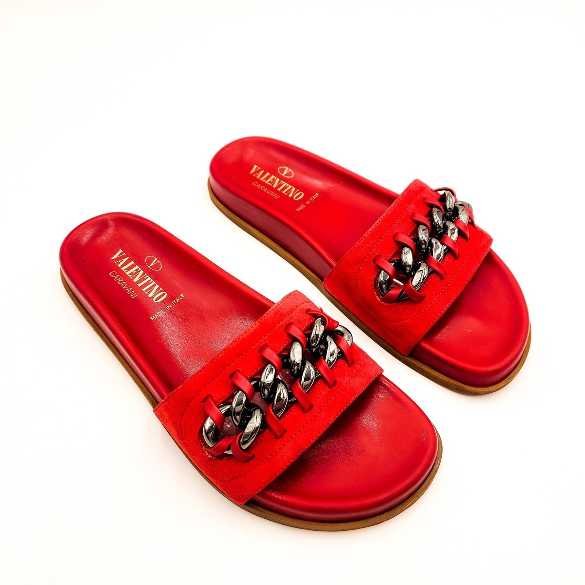 VALENTINO BY MARIO Black/Red Leather Logo Slide Sandals Men’s Size 11/44 Valentino Garavani Men main image 2