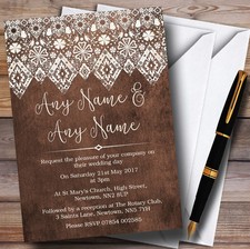 Vintage Brown Old Paper & Vintage Lace Effect Personalised Wedding Invitations