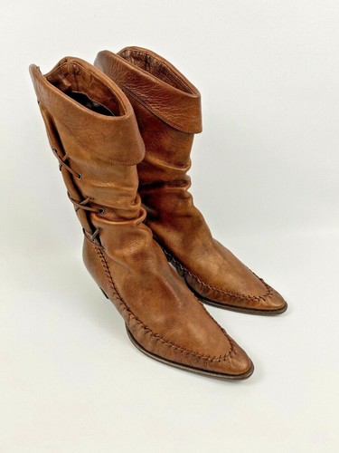 Fortissimo Brown Bronze Slouch Leather Boots Womens Japan Sz 24 US 8 - Picture 3 of 12