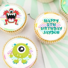 Monsters Pre-cut Edible Icing Cupcake or Cookie Toppers