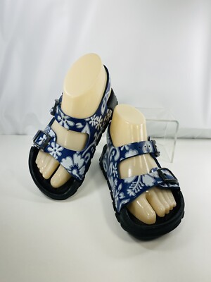 BIRKENSTOCK 28 Kids Birkis Blue Kids Hawaiian Flowers Back Strap  Sz 11-11.5