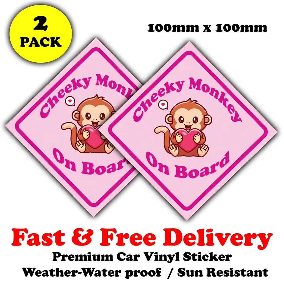 LUMEAN LTD Baby On Board Car Window Bumper Sticker Sign Decal - CHEEKY MONKEY ON BOARD -2X