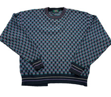 Vintage Grandpa Sweater Men Large Heavy Knit Multi 3D Geometric 90s Y2K Golf