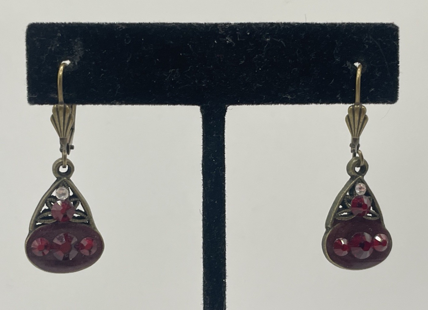 Vintage Ruby Red Crystal Dangle Drop Earrings Bra… - image 4