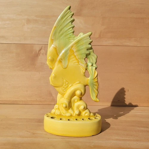Royal Haeger Yellow Double Fish Flower Frog 1940s Antique