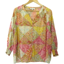 Rose + Olive Womens Top Floral Ivory Print 3/4 Sleeves Pintuck Size Large