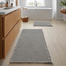 2pc Waffle Bathroom Rugs Set Non Slip Bath Mats 16x24 24x60 Grey Boho