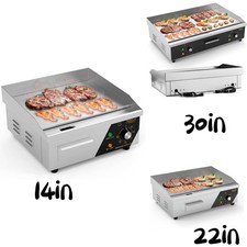 14/22/30" Electric Griddle Large Hotplate Commercial Grill Bacon Egg Fryer 220V