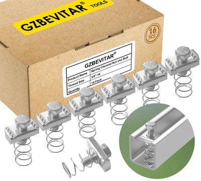 Spring Channel Nut and Bolt - 3/8'' x 15/16'' for 1-5/8'' Strut Channel. 8mm Thicke