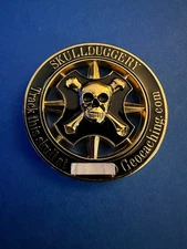 Geocoin Skullduggery Skull & Crossbones Compass Rose Polished Gold Unactivated