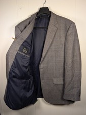 Jos A Bank Suit Mens 44L Estate Check Wool Blue Windowpane Overcheck Traveler
