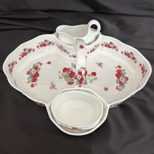 Staffordshire England Bone China Strawberry Tea Tray Caddy w/ Sugar & Creamer