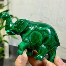 233G  Natural Malachite transparent hand carved elephant crystal cluster mineral