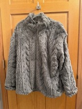 Winter Fleece Jacket for Women Zipper Casual Coat with Pockets, XXL, Gray