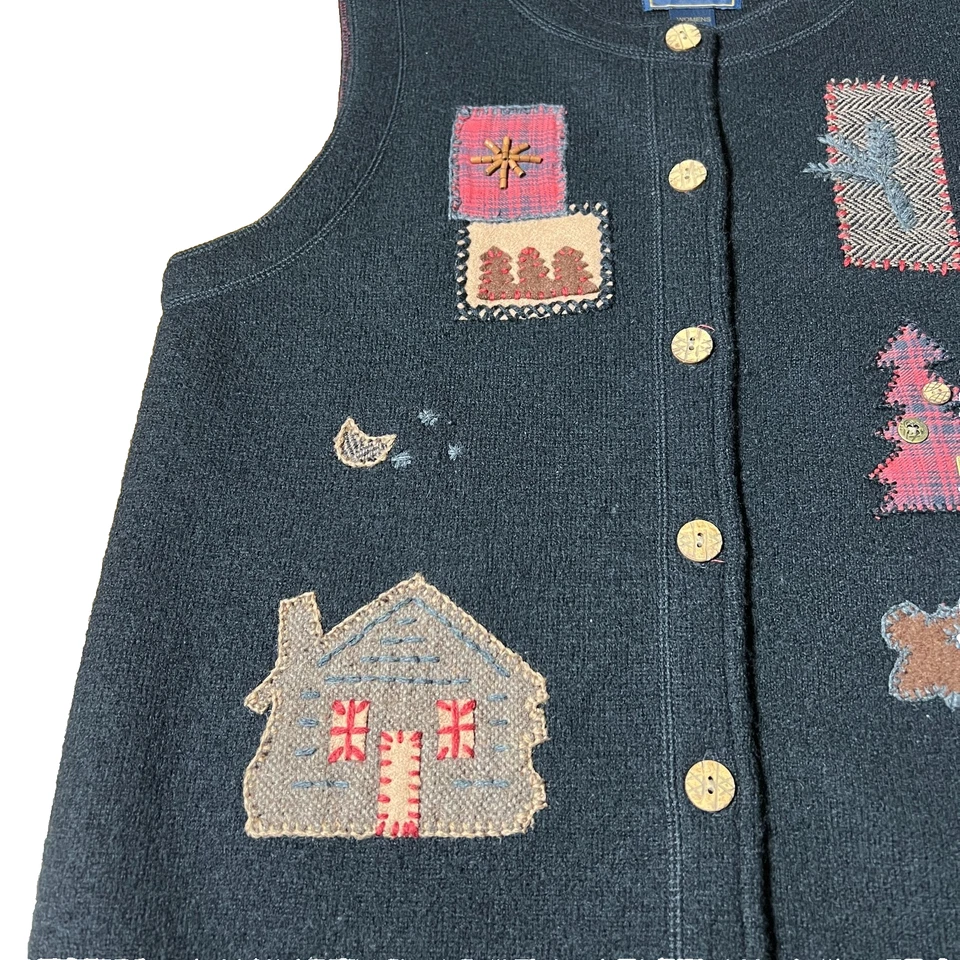 Chaleco de lana vintage Woolrich para mujer Cabincore Moose negro talla M casa de campo Navidad Foto 4 de 4