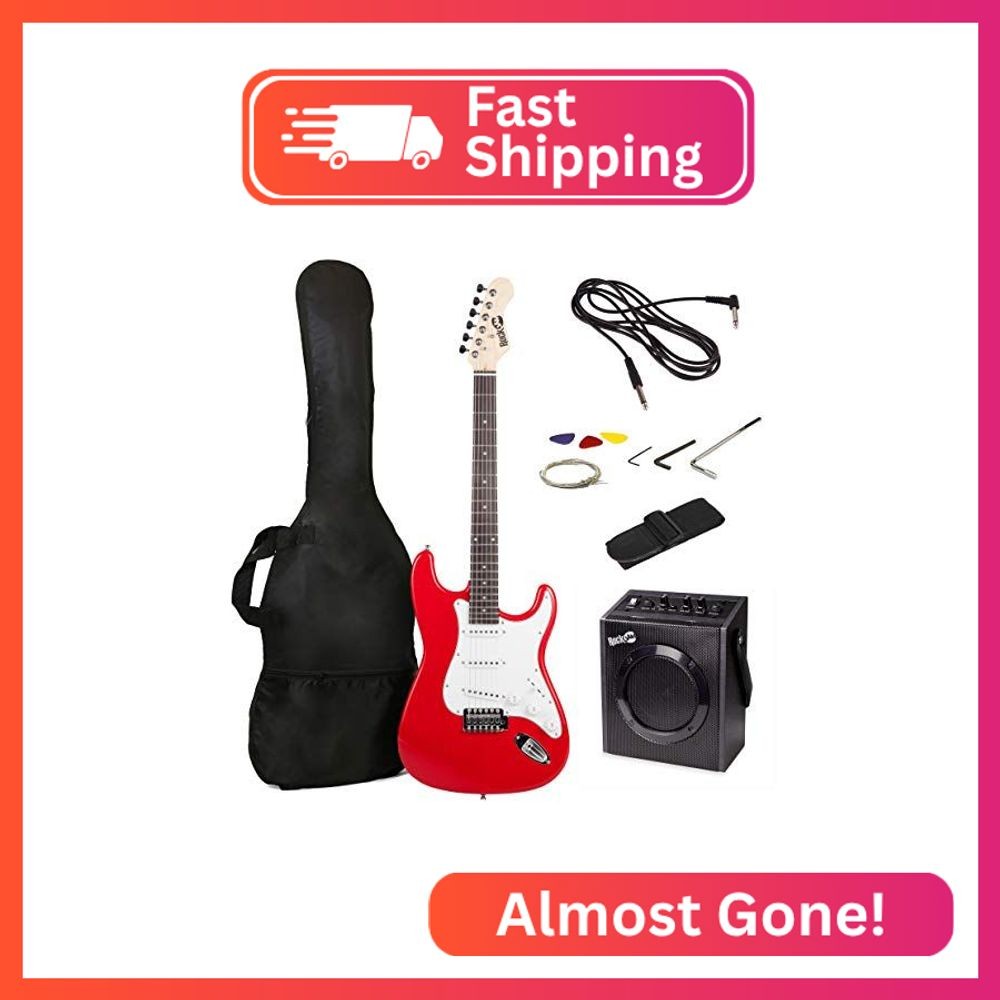 RockJam Full Size Electric Guitar Kit with 10W Amp & Gig Bag, Red