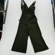 Lucky Brand Jumpsuit Womens Small Green V Neck Sleeveless Tie Waist Wide Leg