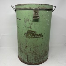 Vintage Large Green Flour Bin, General Store Metal Tin With Latch & Handles 16"