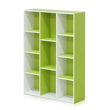 Furinno 11107WH-GR 11-Cube Reversible Open Shelf Bookcase  White & Green
