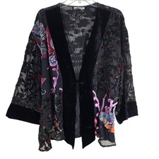 Aris A. Silk Blend Velvet Devore Kimono Cardigan Butterfly Floral 1XL Plus Size
