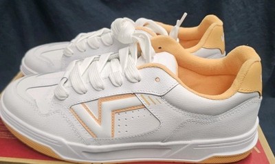 Vans Upland Skate Shoe Leather White Orange Men Size 12 New No Box Top Defect