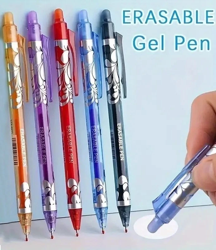 Pack De 8 Bolígrafos De Gel Borrables De 0,5 Mm, Color Negro, Con Borrador Integrado Y Agarre Ergonómico