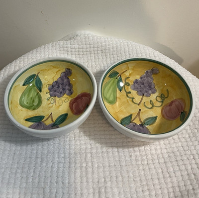 Caleca Hand Painted Fruit Pattern Ceramic Bowl Set of 2 Yellow/Green