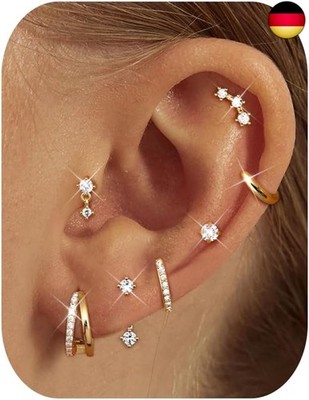 7 Paar Ohrringe Gold Set Hypoallergene 14K Vergoldete Huggie Klein Creolen