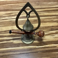 Vintage 6” Asian Brass Dinner Gong Bell With Mallet 