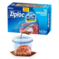 Ziploc Quart Freezer Bags 75 Count BPA Free Grip n Seal Kitchen Storage Bags
